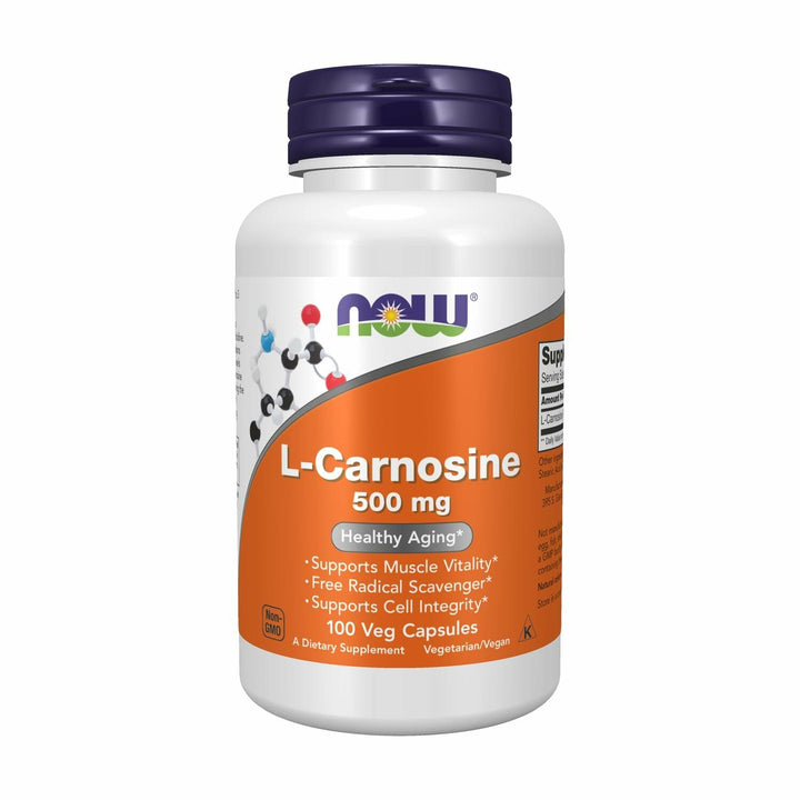 NOW Foods L-Carnosine 500mg 100 VegiCaps (Pack of 2) - The Oasis of Health