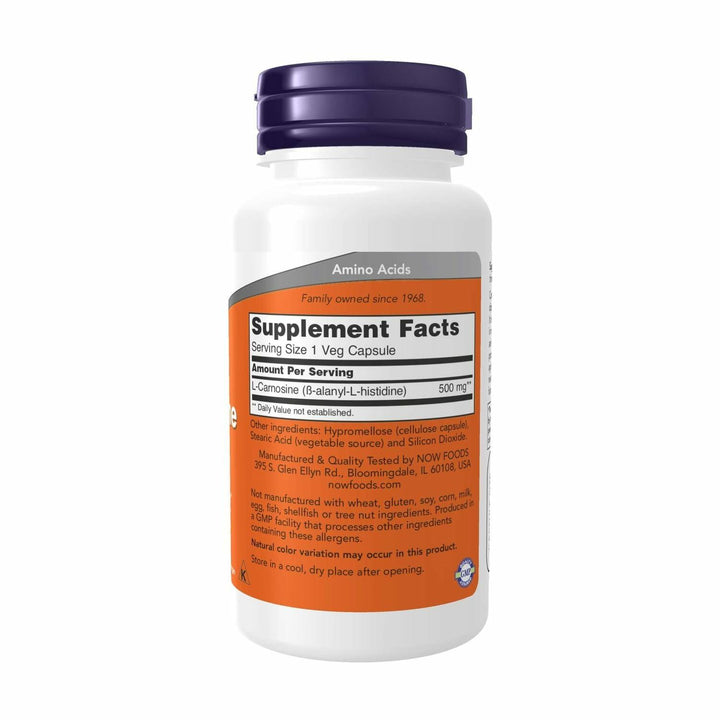 NOW Foods L-Carnosine 500mg 100 VegiCaps (Pack of 2) - The Oasis of Health