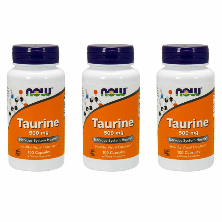 NOW Taurine 500mg, 100 Capsules (Pack of 3) - The Oasis of Health