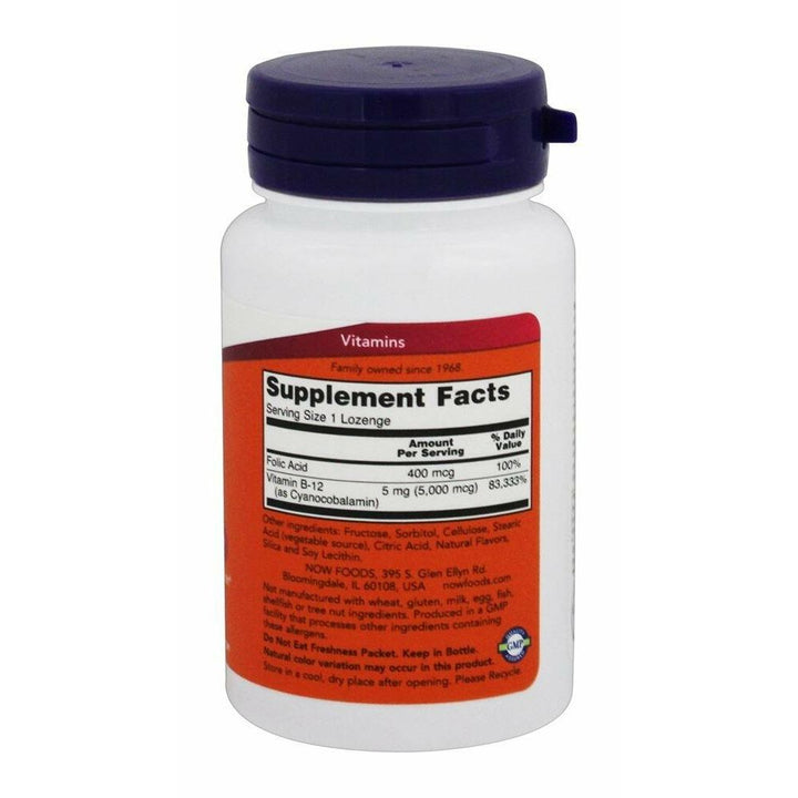 NOW Foods B-12, 5000mcg w/FOLIC, 60 Tabs (Pack of 6) - The Oasis of Health