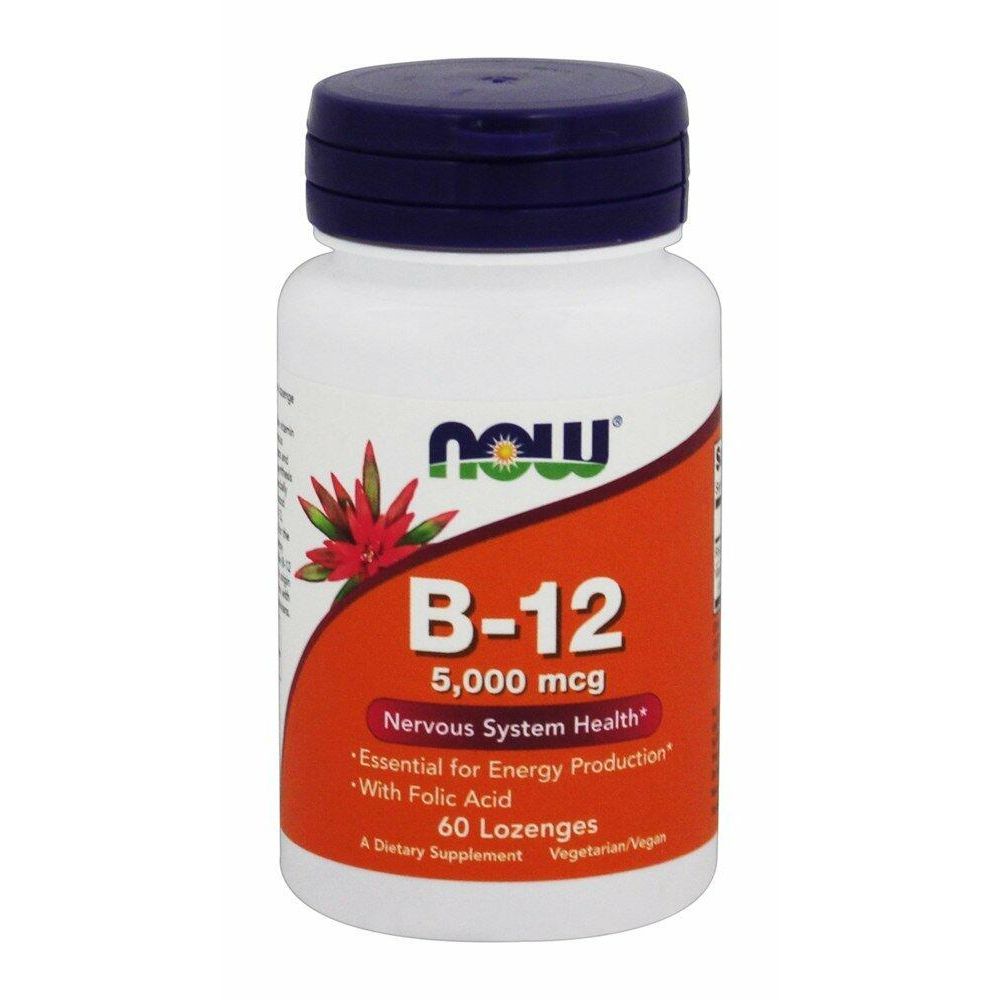 NOW Foods B-12, 5000mcg w/FOLIC, 60 Tabs (Pack of 6) - The Oasis of Health