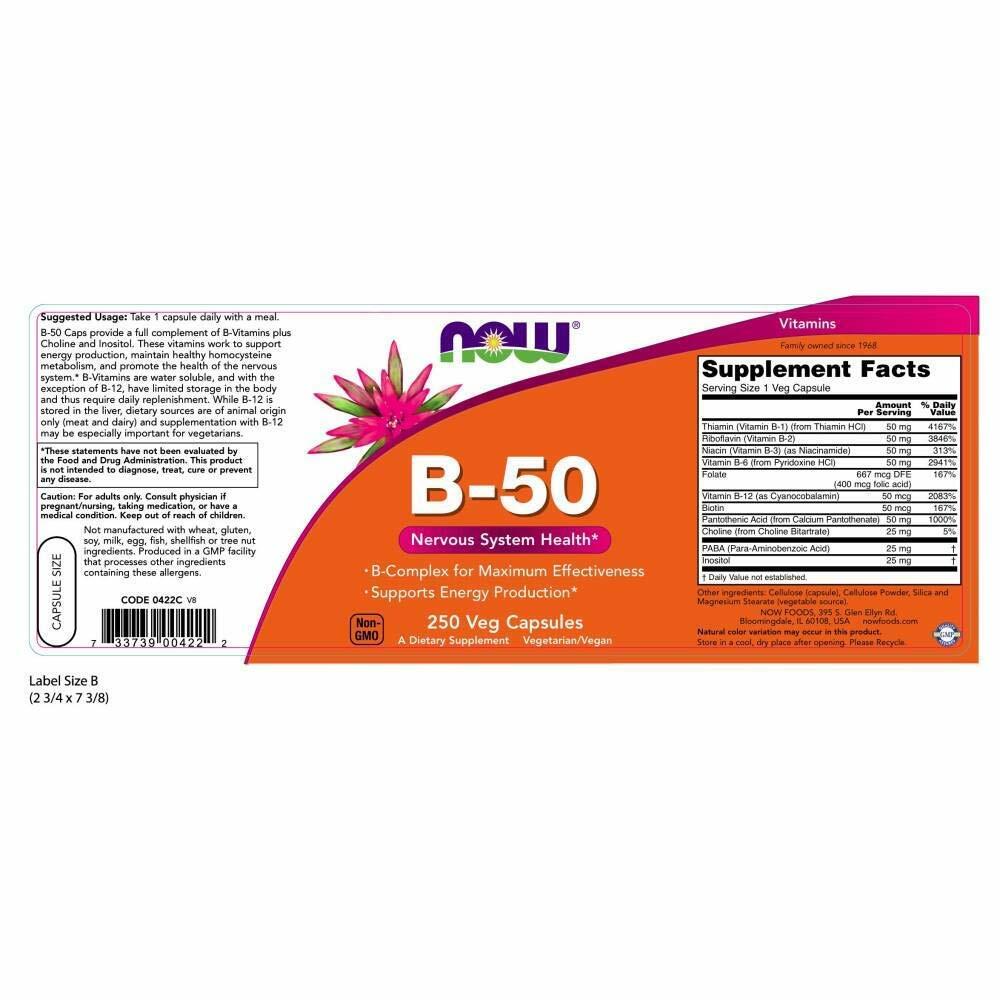 NOW Foods, B-50, 250 Veg Capsules (Pack of 2) - The Oasis of Health