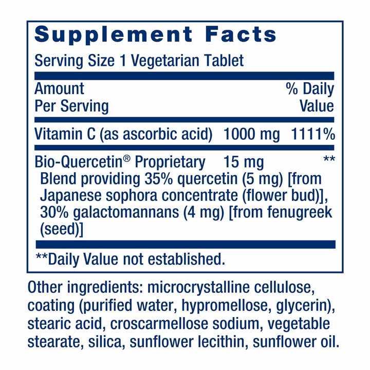 Life Extension Vitamin C and Bio-Quercetin®, Cardiovascular Health Supplement, Immune Support, Highly absorbable, quercetin, Vitamin C, Gluten Free, Non-GMO, Vegetarian, 60 Tablets - The Oasis of Health