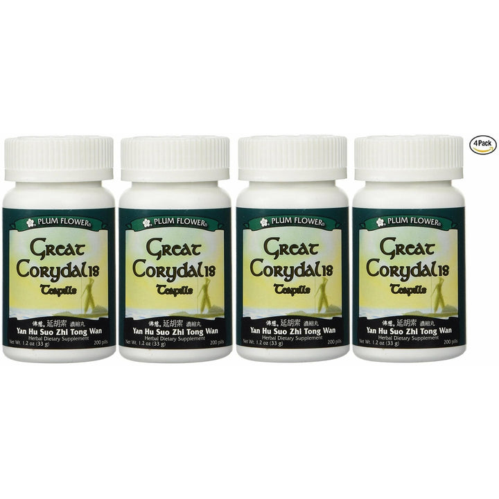 Plum Flower Great Corydalis Teapills (Yan Hu Suo Wan Zhi Tong Wan), 200 ct (4-Pack) - The Oasis of Health