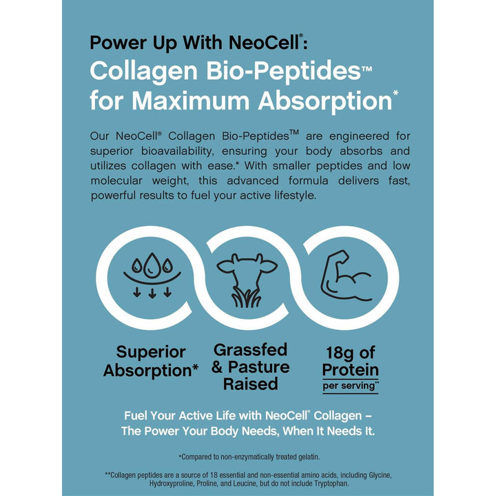 NeoCell Collagen Bio-Peptides Powder | 20oz | Super Hair, Skin, and Nails | Superior Absorption | Grassfed Protein Supplement | Advanced with 18 Essential Amino Acids - The Oasis of Health