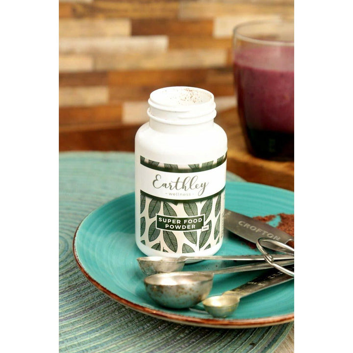 Earthley Wellness Super Foods Powder, Organic Berry Blend with Ginger, Burdock Root, Chaga Mushroom, Prebiotics, Antioxidants, and Gut Health Support for Immune, Heart, and Sleep Health (4 oz) - The Oasis of Health