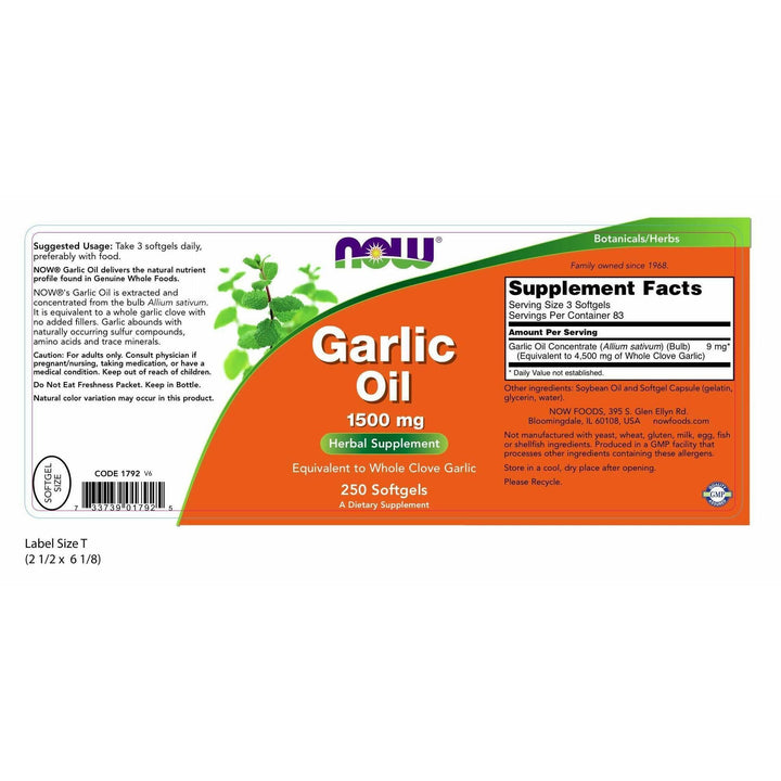 NOW Foods, Garlic Oil 1500mg, 250 SGELS (Pack of 4) - The Oasis of Health