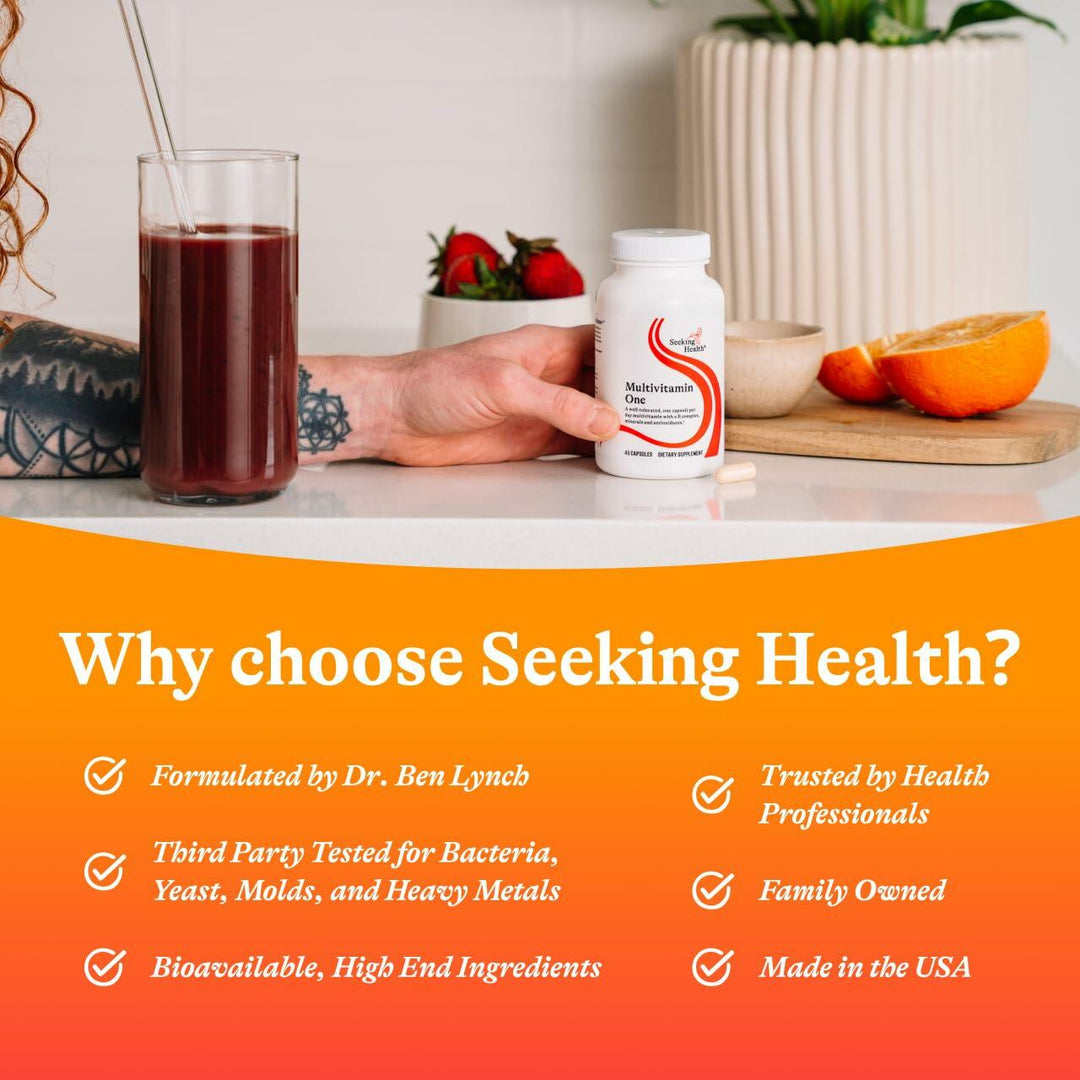 Seeking Health Multivitamin One - Supplement with Zinc, Vitamin B12, &amp; Vitamin A - Magnesium-Free Formula - Multivitamin Supports Methylation &amp; Healthy Aging - 45 Capsules - The Oasis of Health