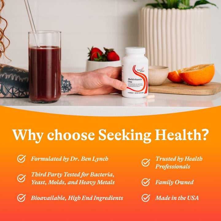 Seeking Health Multivitamin One - Supplement with Zinc, Vitamin B12, &amp; Vitamin A - Magnesium-Free Formula - Multivitamin Supports Methylation &amp; Healthy Aging - 45 Capsules - The Oasis of Health