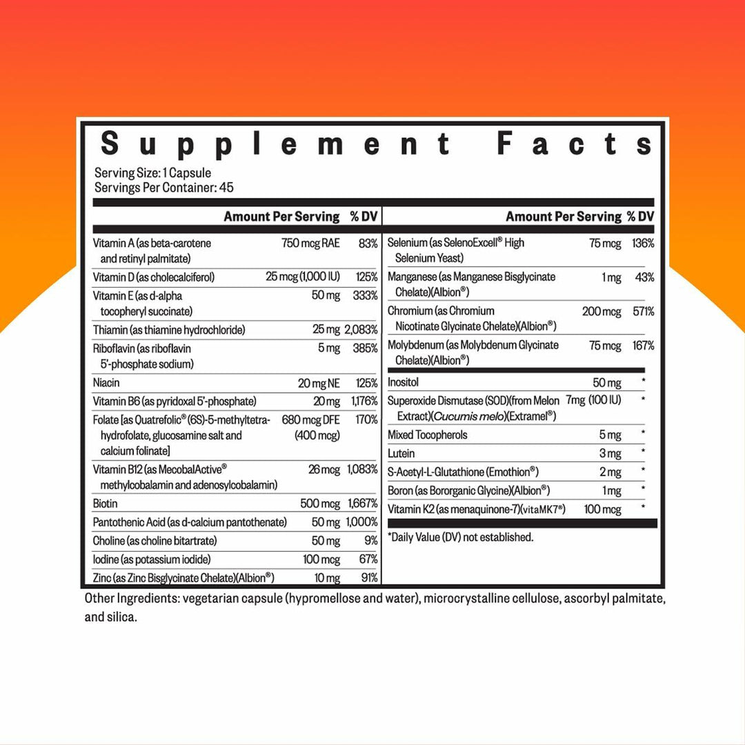 Seeking Health Multivitamin One - Supplement with Zinc, Vitamin B12, &amp; Vitamin A - Magnesium-Free Formula - Multivitamin Supports Methylation &amp; Healthy Aging - 45 Capsules - The Oasis of Health