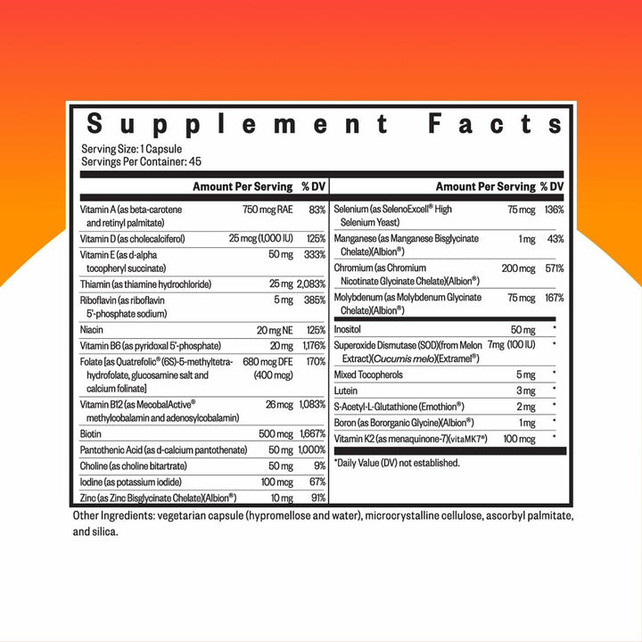 Seeking Health Multivitamin One - Supplement with Zinc, Vitamin B12, &amp; Vitamin A - Magnesium-Free Formula - Multivitamin Supports Methylation &amp; Healthy Aging - 45 Capsules - The Oasis of Health
