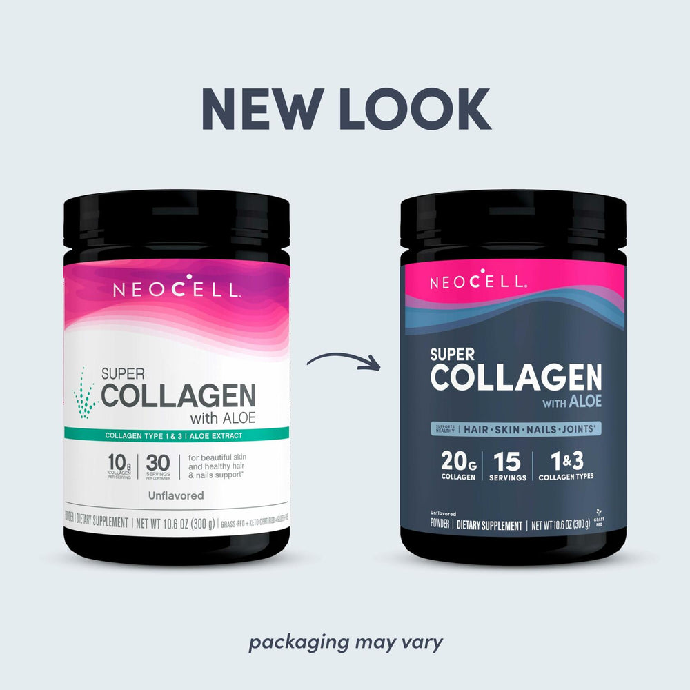 NeoCell Super Collagen with Aloe; Collagen Type 1 and 3; Supports Healthy Hair, Skin and Nails; Gluten Free; Unflavored Powder; 10 g Collagen/Serving; 30 Servings; 10.6 Oz,* - The Oasis of Health