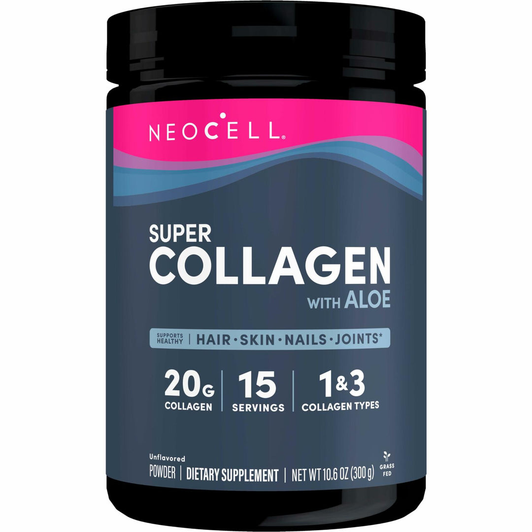 NeoCell Super Collagen with Aloe; Collagen Type 1 and 3; Supports Healthy Hair, Skin and Nails; Gluten Free; Unflavored Powder; 10 g Collagen/Serving; 30 Servings; 10.6 Oz,* - The Oasis of Health