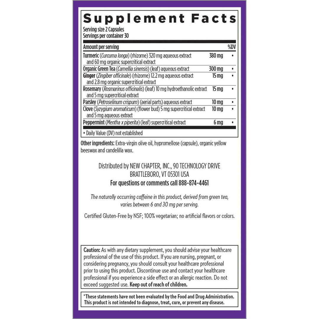 New Chapter Turmeric Supplement + Daily Detox Turmeric Force Detox Action with Green Tea + Ginger + NO Black Pepper Needed + NonGMO Ingredients Vegetarian Capsule, 60 Count - The Oasis of Health