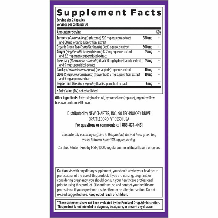 New Chapter Turmeric Supplement + Daily Detox Turmeric Force Detox Action with Green Tea + Ginger + NO Black Pepper Needed + NonGMO Ingredients Vegetarian Capsule, 60 Count - The Oasis of Health