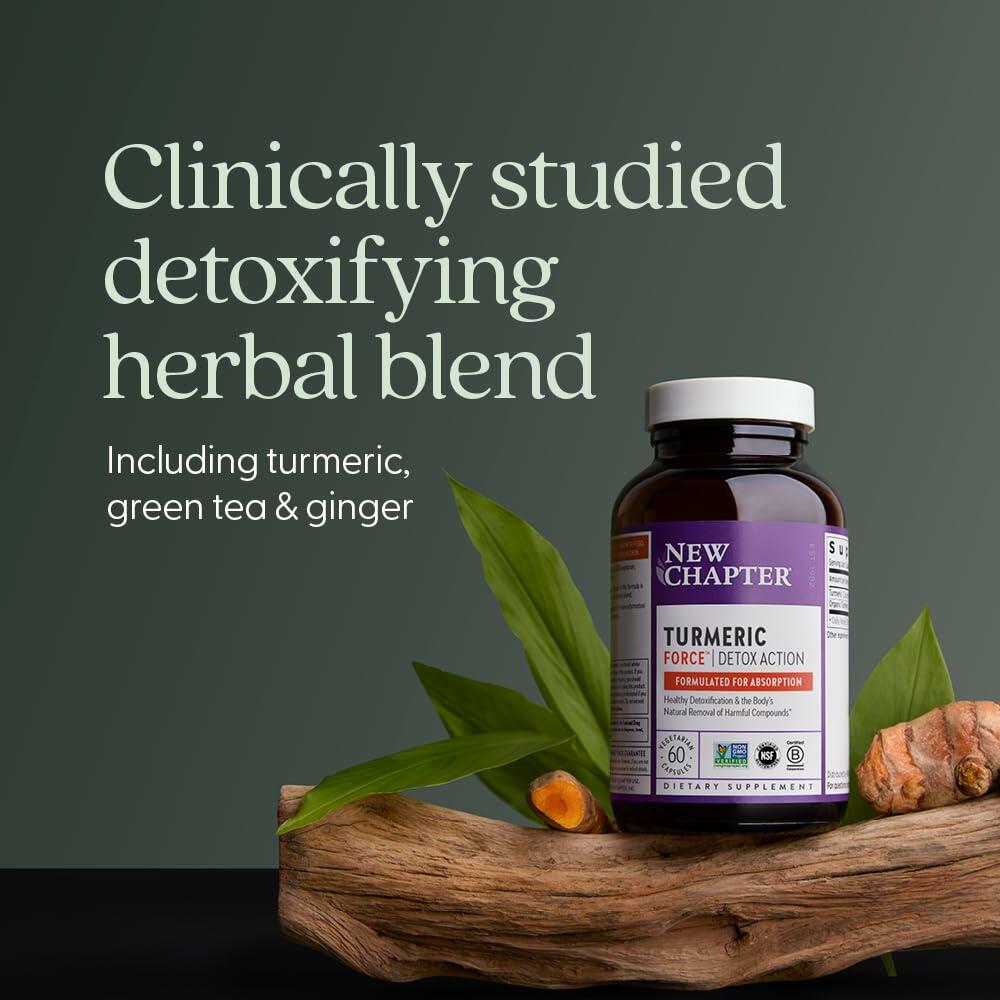 New Chapter Turmeric Supplement + Daily Detox Turmeric Force Detox Action with Green Tea + Ginger + NO Black Pepper Needed + NonGMO Ingredients Vegetarian Capsule, 60 Count - The Oasis of Health