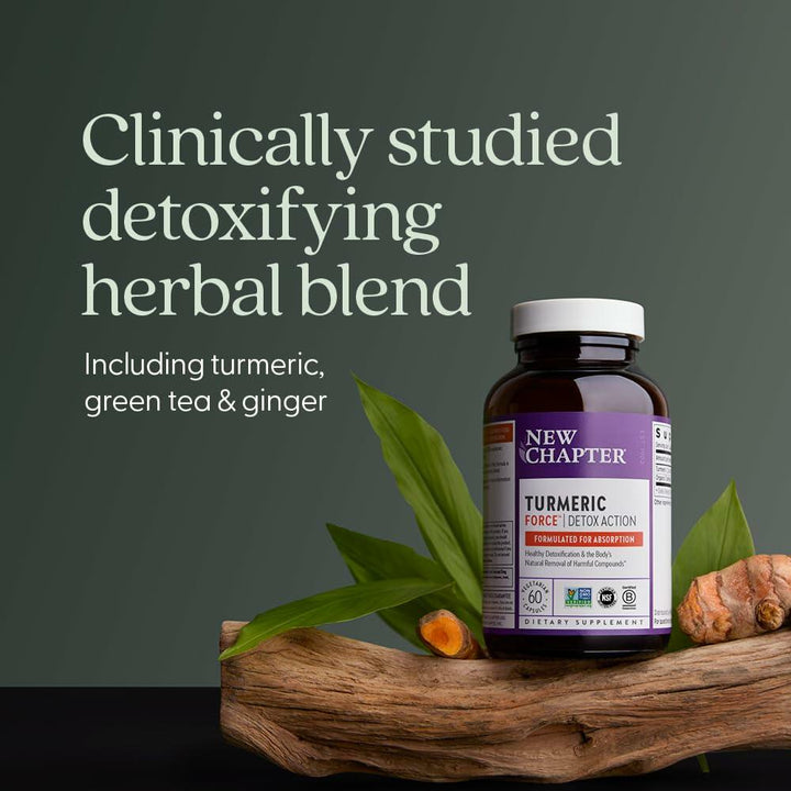 New Chapter Turmeric Supplement + Daily Detox Turmeric Force Detox Action with Green Tea + Ginger + NO Black Pepper Needed + NonGMO Ingredients Vegetarian Capsule, 60 Count - The Oasis of Health