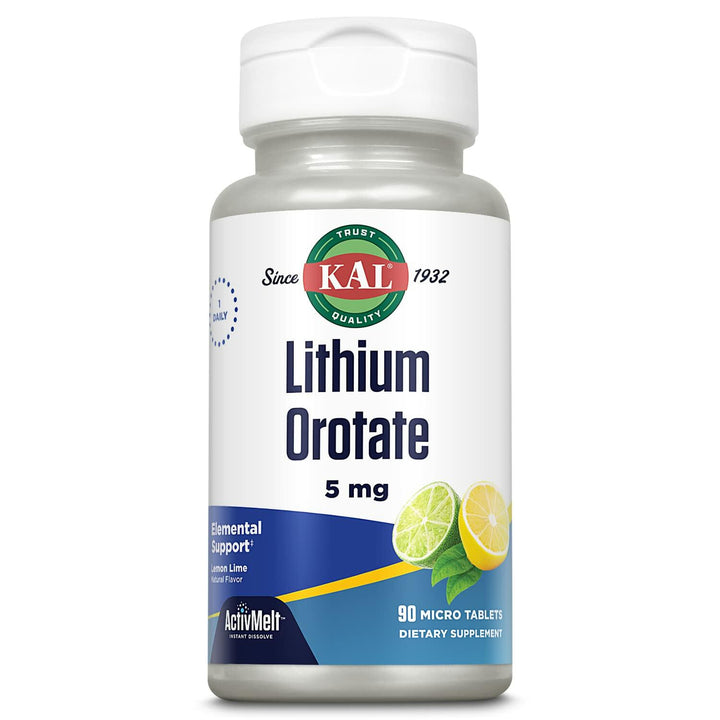 KAL Lithium Orotate ActivMelt 5mg, Chelated Lithium for Optimal Absorption and Bioavailability, Healthy Mood Support, Natural Lemon Lime Flavor, Instant Dissolve Tablets, 90 Servings, 90 Micro Tablets - The Oasis of Health