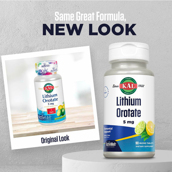 KAL Lithium Orotate ActivMelt 5mg, Chelated Lithium for Optimal Absorption and Bioavailability, Healthy Mood Support, Natural Lemon Lime Flavor, Instant Dissolve Tablets, 90 Servings, 90 Micro Tablets - The Oasis of Health