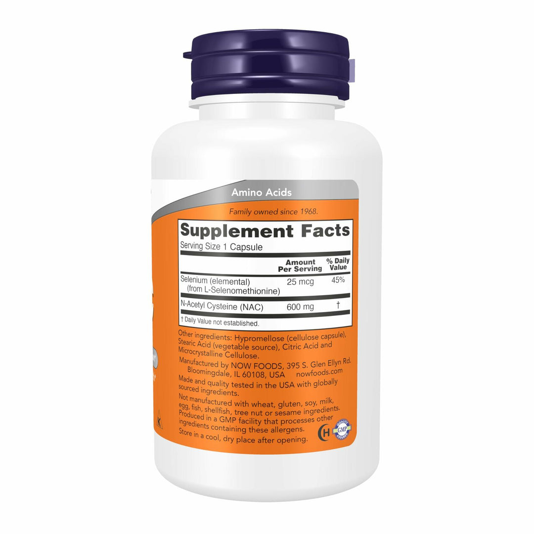 NOW Foods NAC (N-Acetyl Cysteine) 600 mg with Selenium, 100 Capsules (2Pack) - The Oasis of Health