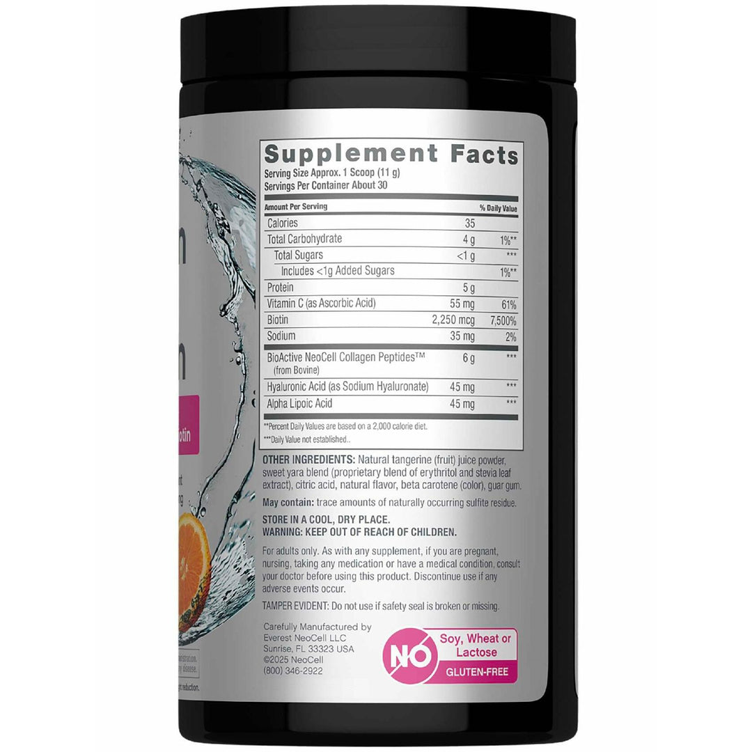NeoCell Collagen Peptides Powder | 11.6 oz | Grass Fed Bovine | with Biotin and Hyaluronic Acid | Tangerine Twist Flavored | Beauty Infusion Drink Mix | Hair, Skin &amp; Nails - The Oasis of Health
