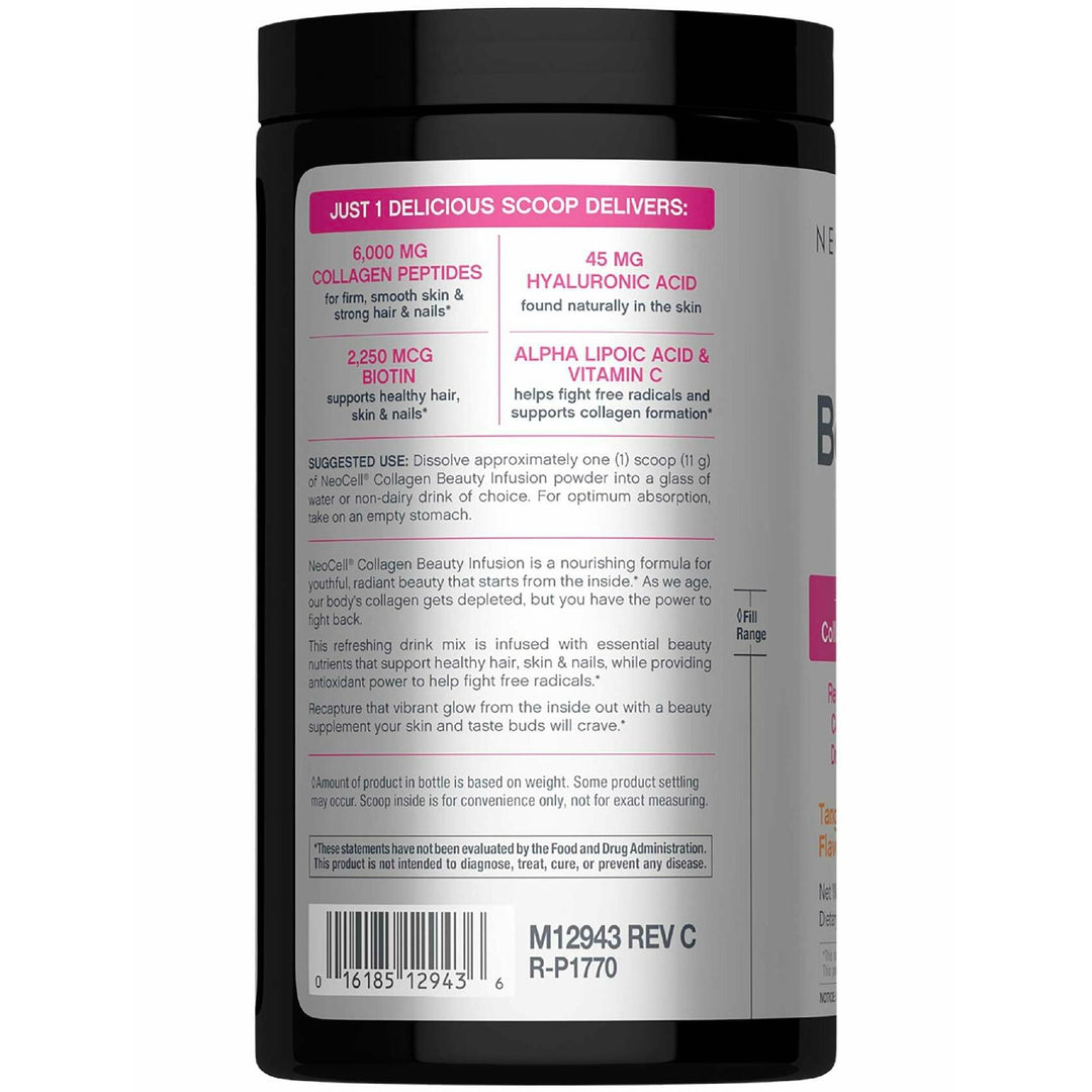 NeoCell Collagen Peptides Powder | 11.6 oz | Grass Fed Bovine | with Biotin and Hyaluronic Acid | Tangerine Twist Flavored | Beauty Infusion Drink Mix | Hair, Skin &amp; Nails - The Oasis of Health