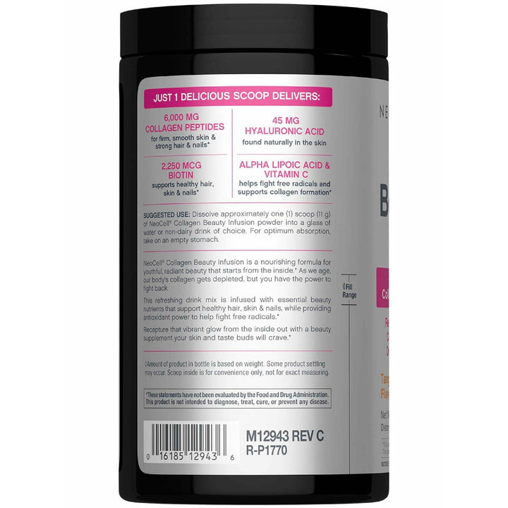 NeoCell Collagen Peptides Powder | 11.6 oz | Grass Fed Bovine | with Biotin and Hyaluronic Acid | Tangerine Twist Flavored | Beauty Infusion Drink Mix | Hair, Skin &amp; Nails - The Oasis of Health