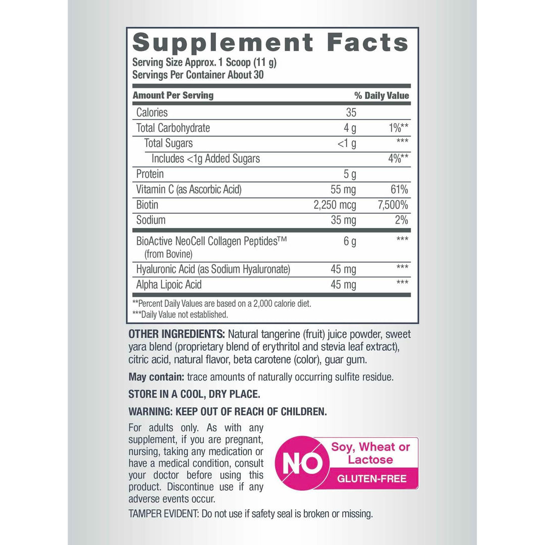 NeoCell Collagen Peptides Powder | 11.6 oz | Grass Fed Bovine | with Biotin and Hyaluronic Acid | Tangerine Twist Flavored | Beauty Infusion Drink Mix | Hair, Skin &amp; Nails - The Oasis of Health