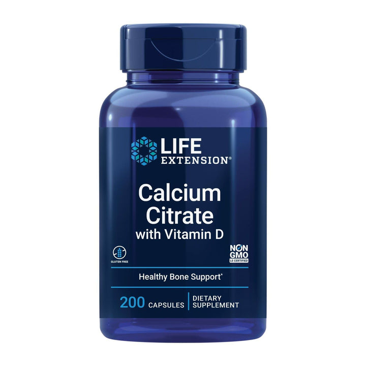Life Extension Calcium Citrate with Vitamin D, Super-absorbable Calcium to Support Optimal Bone Health, Gluten-Free, Non-GMO, 200 Capsules - The Oasis of Health
