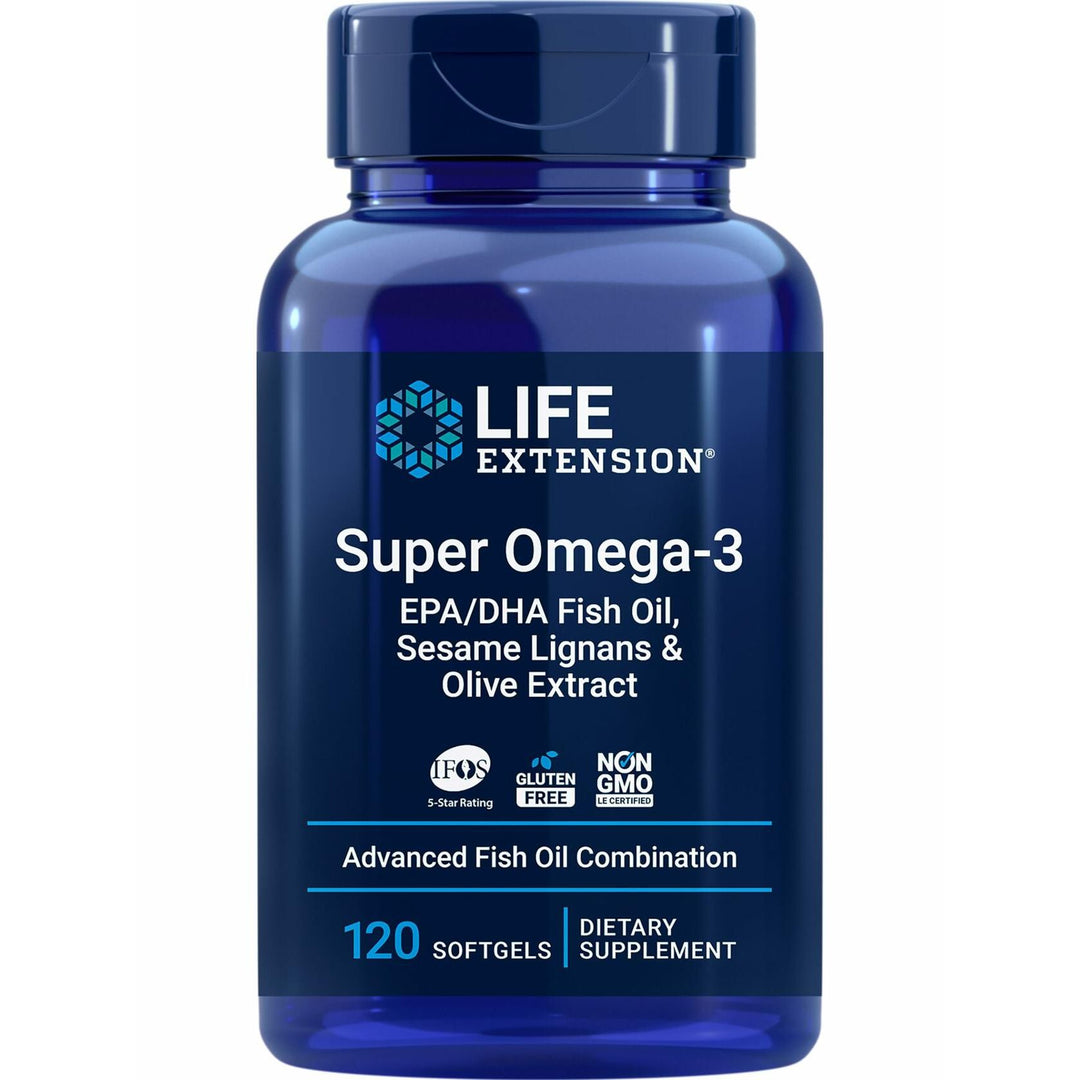 Life Extension Super Omega-3 EPA/DHA Fish Oil, Sesame Lignans &amp; Olive Extract – Cognitive Health, Cholesterol Health Support, Gluten-Free, Non-GMO, 120 Softgels - The Oasis of Health