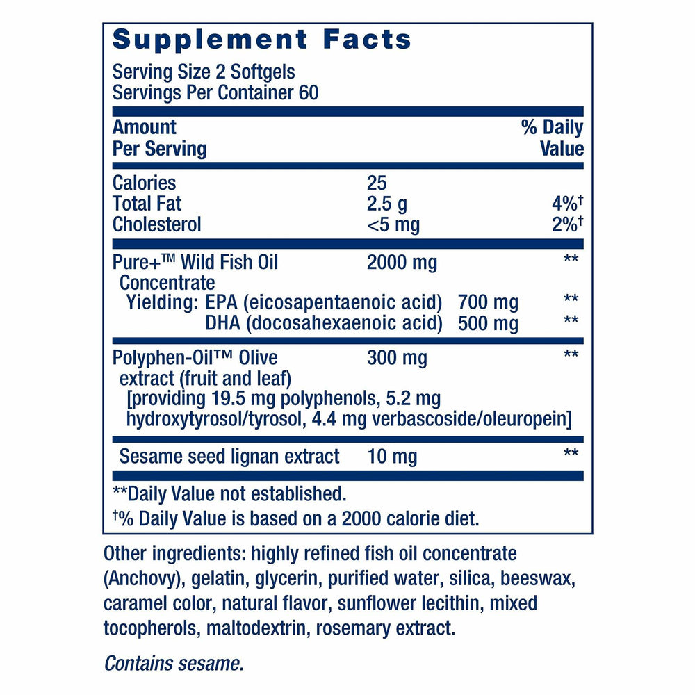 Life Extension Super Omega-3 EPA/DHA Fish Oil, Sesame Lignans & Olive Extract – Cognitive Health, Cholesterol Health Support, Gluten-Free, Non-GMO, 120 Softgels - The Oasis of Health