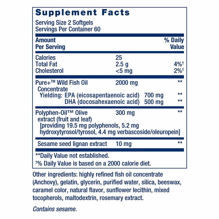 Life Extension Super Omega-3 EPA/DHA Fish Oil, Sesame Lignans &amp; Olive Extract – Cognitive Health, Cholesterol Health Support, Gluten-Free, Non-GMO, 120 Softgels - The Oasis of Health
