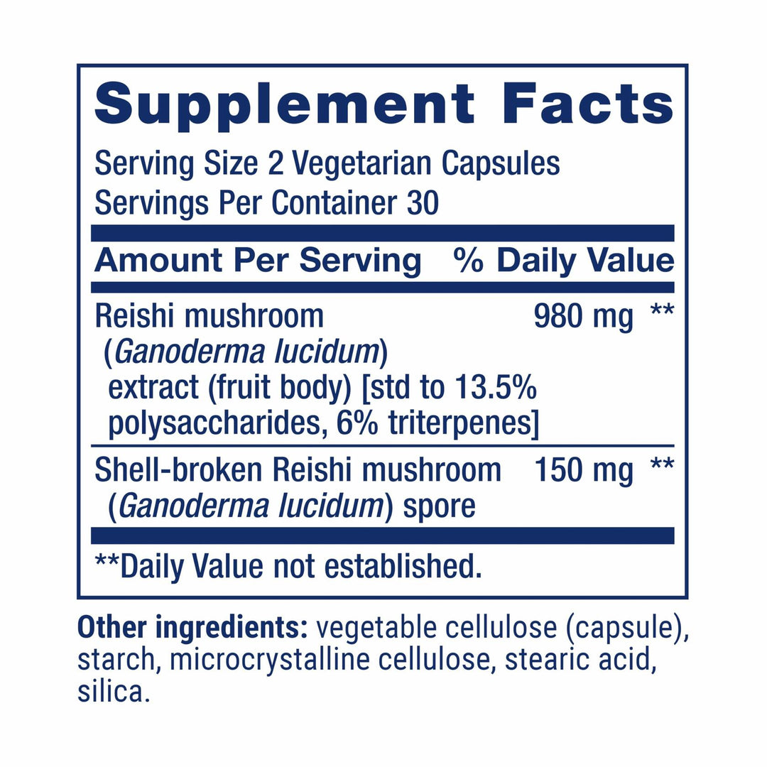 Life Extension Reishi Extract Mushroom Complex - Mushrooms Herbal Supplement for Immune Support – Ganoderma Lucidum Extract - Gluten-Free, Non-GMO, Vegetarian – 60 Capsules - The Oasis of Health