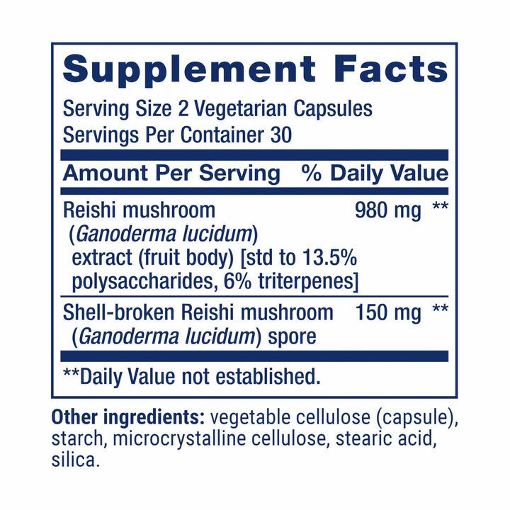 Life Extension Reishi Extract Mushroom Complex - Mushrooms Herbal Supplement for Immune Support – Ganoderma Lucidum Extract - Gluten-Free, Non-GMO, Vegetarian – 60 Capsules - The Oasis of Health