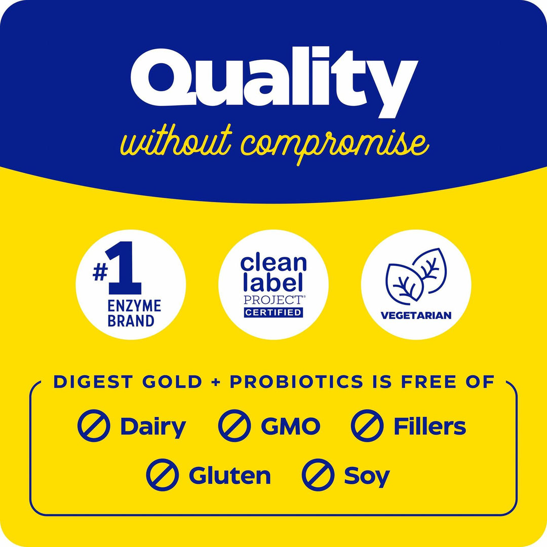 Digest Gold + Probiotics, 2-in-1 Formula for Gut Health, Digestive Enzymes &amp; 1 Billion Active Probiotic Cultures, 180 Count FFP - The Oasis of Health
