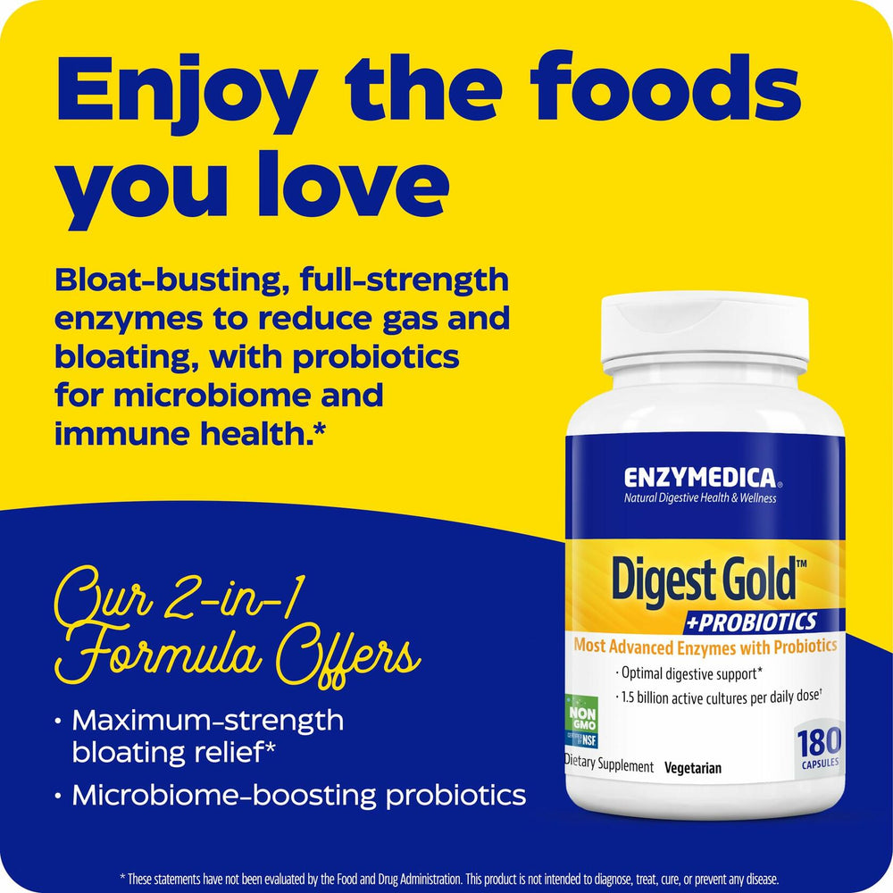 Digest Gold + Probiotics, 2-in-1 Formula for Gut Health, Digestive Enzymes & 1 Billion Active Probiotic Cultures, 180 Count FFP - The Oasis of Health