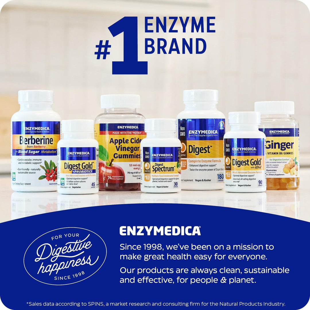 Enzymedica GlutenEase, Advanced Digestive Enzymes for Women and Men, Fast-Acting Formula for Bloating Relief &amp; Digestive Health, Helps Break Down Gluten &amp; Casein, 120 Capsules - The Oasis of Health
