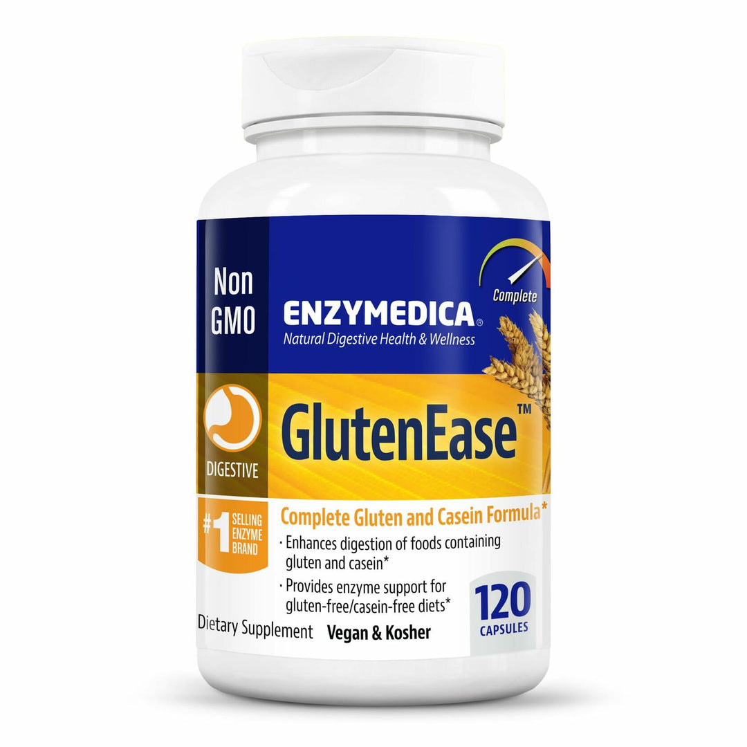 Enzymedica GlutenEase, Advanced Digestive Enzymes for Women and Men, Fast-Acting Formula for Bloating Relief &amp; Digestive Health, Helps Break Down Gluten &amp; Casein, 120 Capsules - The Oasis of Health