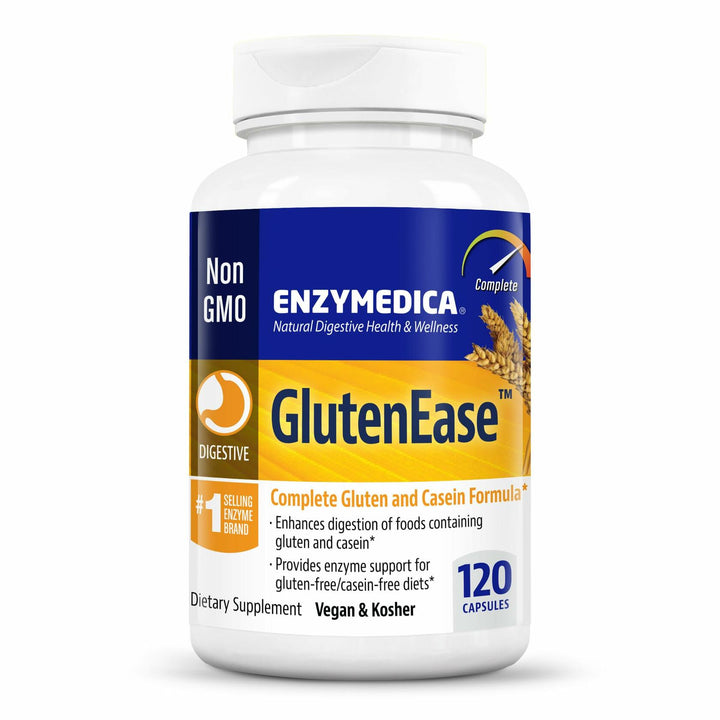 Enzymedica GlutenEase, Advanced Digestive Enzymes for Women and Men, Fast-Acting Formula for Bloating Relief &amp; Digestive Health, Helps Break Down Gluten &amp; Casein, 120 Capsules - The Oasis of Health