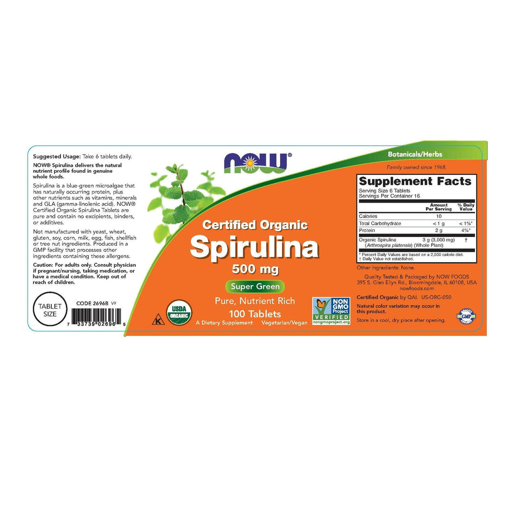 NOW Foods Spirulina, 500 mg, 100 Tabs (Pack of 3) - The Oasis of Health