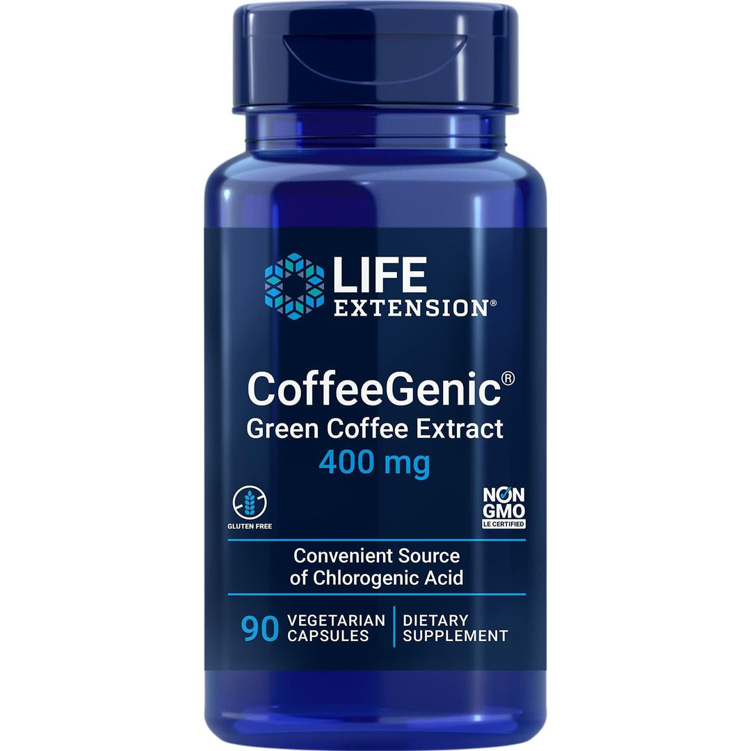 Life Extension CoffeeGenic® Green Coffee Extract, 400 mg, standardized for 50% chlorogenic Acid, After-Meal Metabolism Support, Gluten Free, Non-GMO, Vegetarian, 90 Capsules - The Oasis of Health