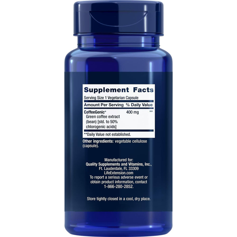 Life Extension CoffeeGenic® Green Coffee Extract, 400 mg, standardized for 50% chlorogenic Acid, After-Meal Metabolism Support, Gluten Free, Non-GMO, Vegetarian, 90 Capsules - The Oasis of Health