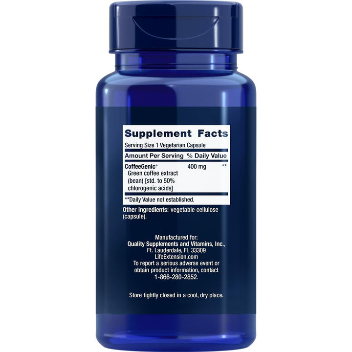 Life Extension CoffeeGenic® Green Coffee Extract, 400 mg, standardized for 50% chlorogenic Acid, After-Meal Metabolism Support, Gluten Free, Non-GMO, Vegetarian, 90 Capsules - The Oasis of Health
