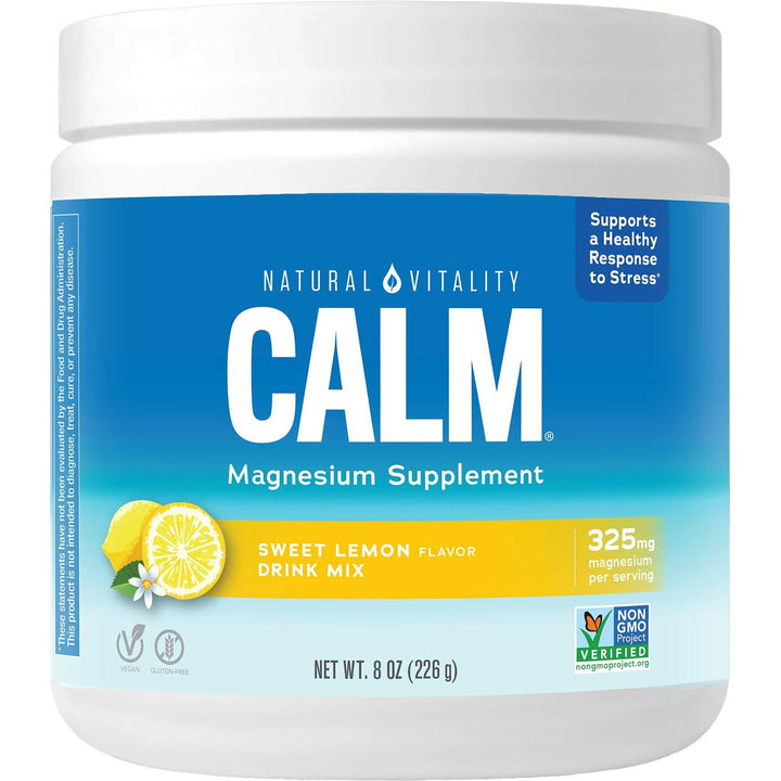 Natural Vitality Calm, Magnesium Supplement, Anti-Stress Drink Mix Powder, Gluten Free, Vegan, &amp; Non-GMO, Sweet Lemon, 8 oz - The Oasis of Health