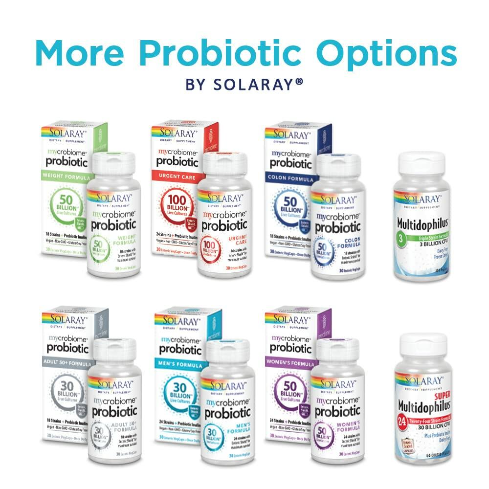 Solaray Multidophilus 12 Strain Probiotic 20 Billion CFU, Probiotics for Digestive Health for Women and Men, Daily Gut Health Support Complex with Prebiotic Inulin, No Dairy - 100 VegCaps - The Oasis of Health