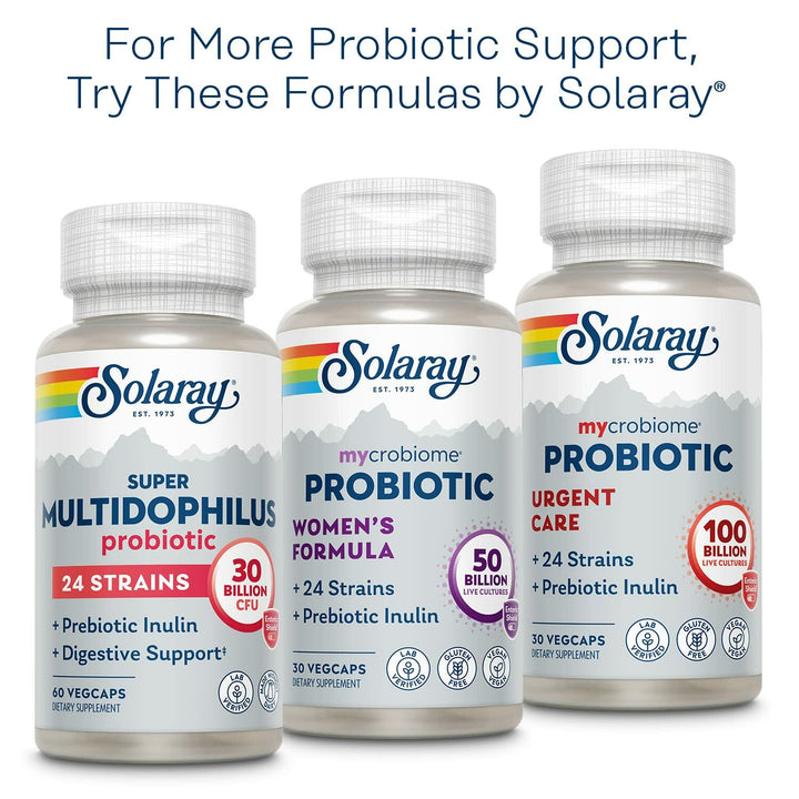 Solaray Multidophilus 12 Strain Probiotic 20 Billion CFU, Probiotics for Digestive Health for Women and Men, Daily Gut Health Support Complex with Prebiotic Inulin, No Dairy - 100 VegCaps - The Oasis of Health