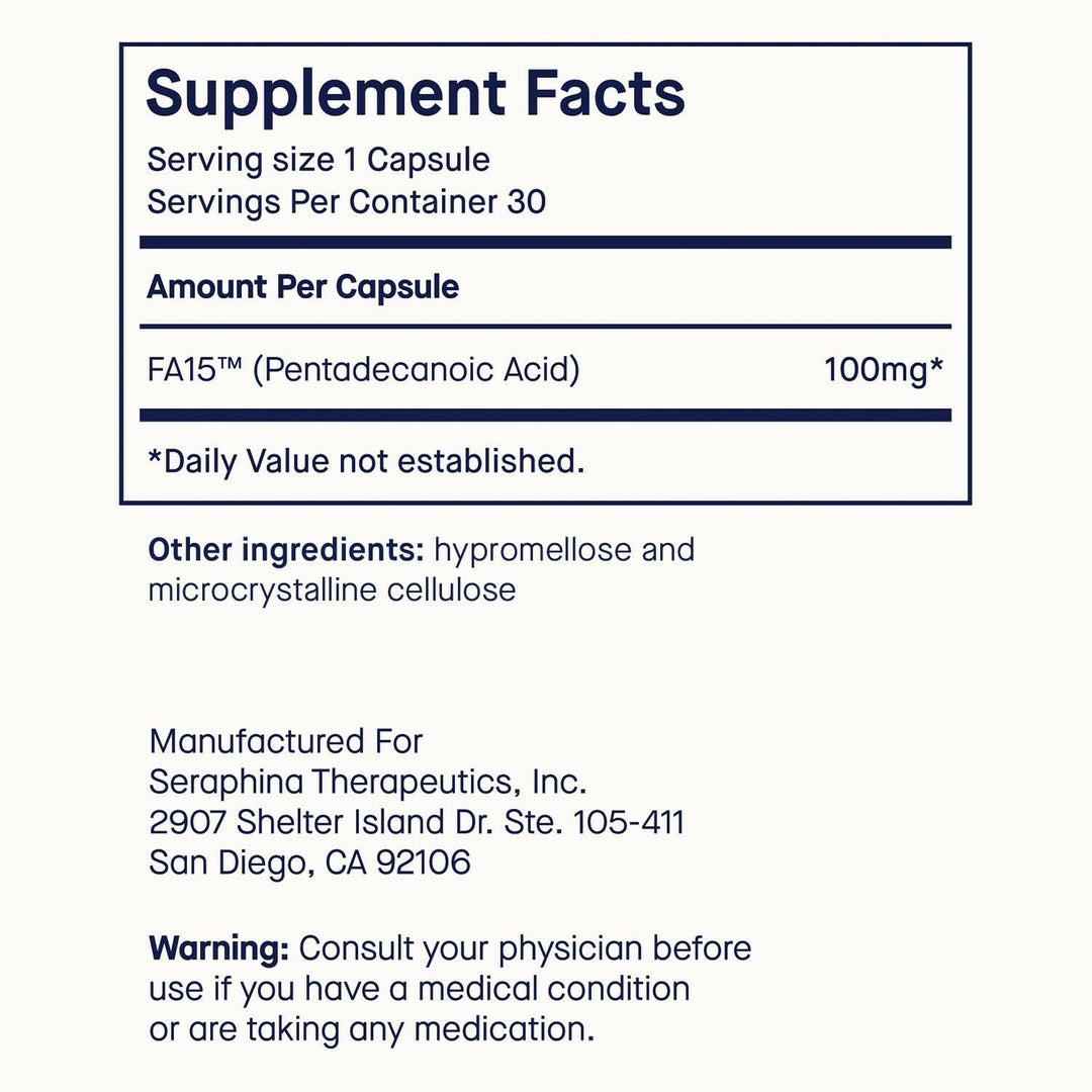 Fatty15 C15:0 Pentadecanoic Acid Supplement The Longevity Nutrient - 90 Vegan Capsules - 3x Cellular Benefits of Fish Oil Omega 3 Supplements - Gut Health, Liver Support, & Mitochondrial Health - The Oasis of Health
