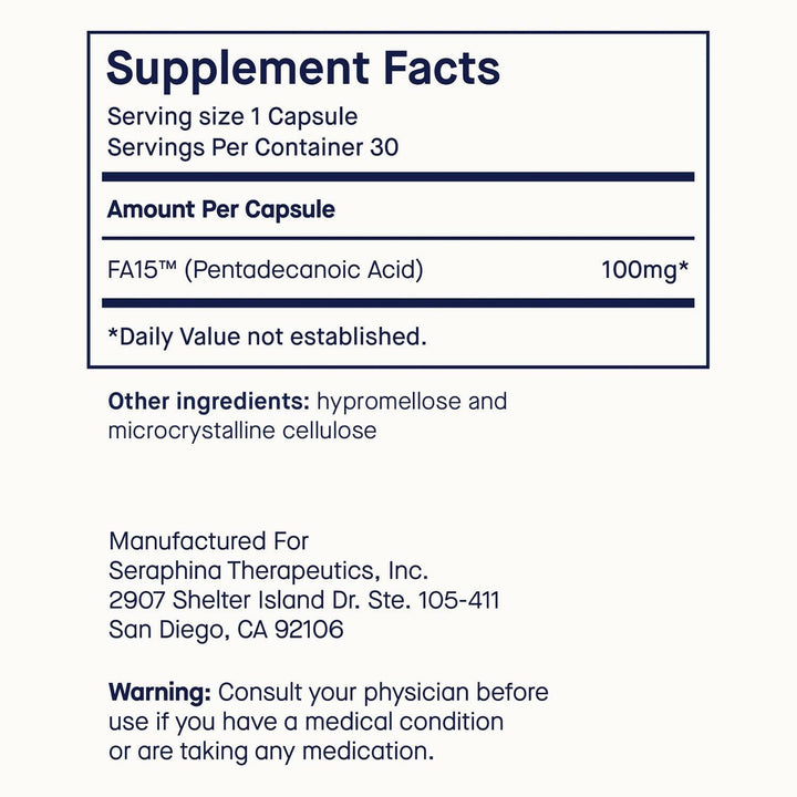 Fatty15 C15:0 Pentadecanoic Acid Supplement The Longevity Nutrient - 90 Vegan Capsules - 3x Cellular Benefits of Fish Oil Omega 3 Supplements - Gut Health, Liver Support, & Mitochondrial Health - The Oasis of Health