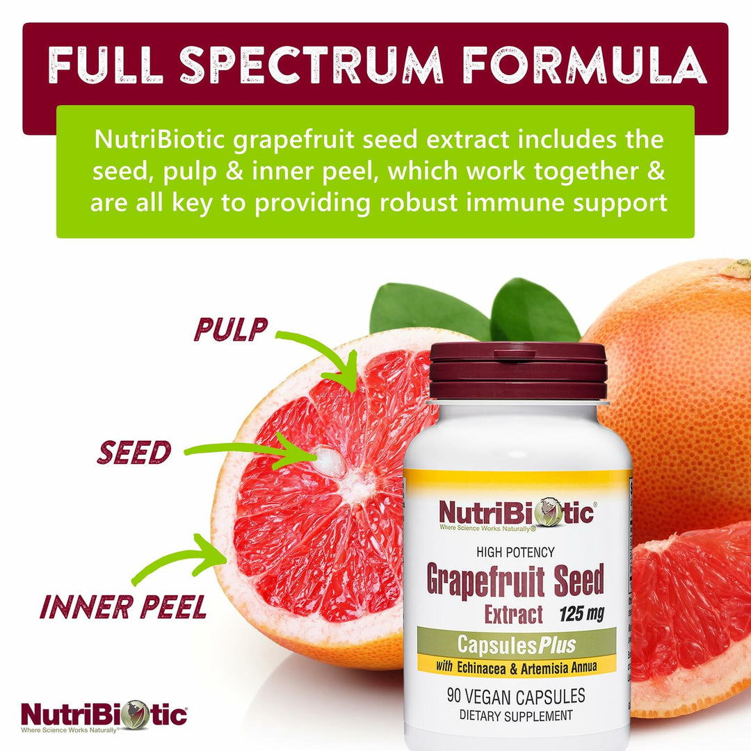 NutriBiotic Grapefruit Seed Extract CapsulesPlus, 125 mg of GSE, 90 Count - The Oasis of Health