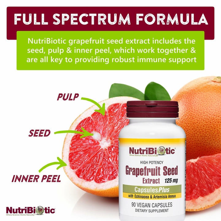 NutriBiotic Grapefruit Seed Extract CapsulesPlus, 125 mg of GSE, 90 Count - The Oasis of Health